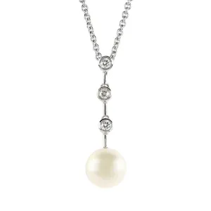 18ct White Gold Fresh Water Pearl & Diamond Drop Pendant