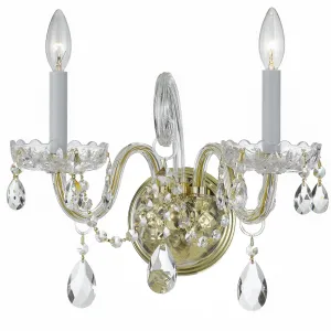 2 Light Polished Brass Crystal Sconce Draped In Clear Spectra Crystal - C193-1032-PB-CL-SAQ