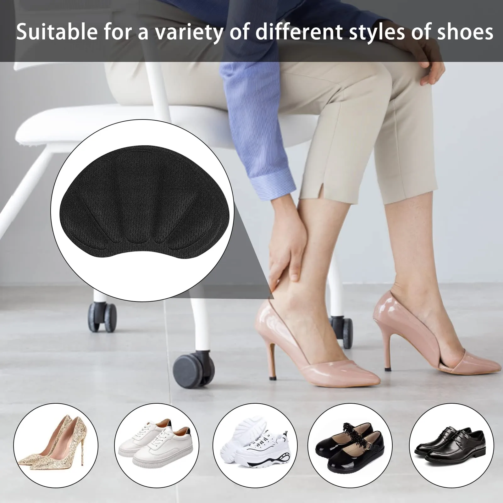4 Pairs Heel Grips Shoe, Heel Cushion Pads Set for Shoes Too Big Heel Grips Shoe Pads Inserts Liner Self (Black)