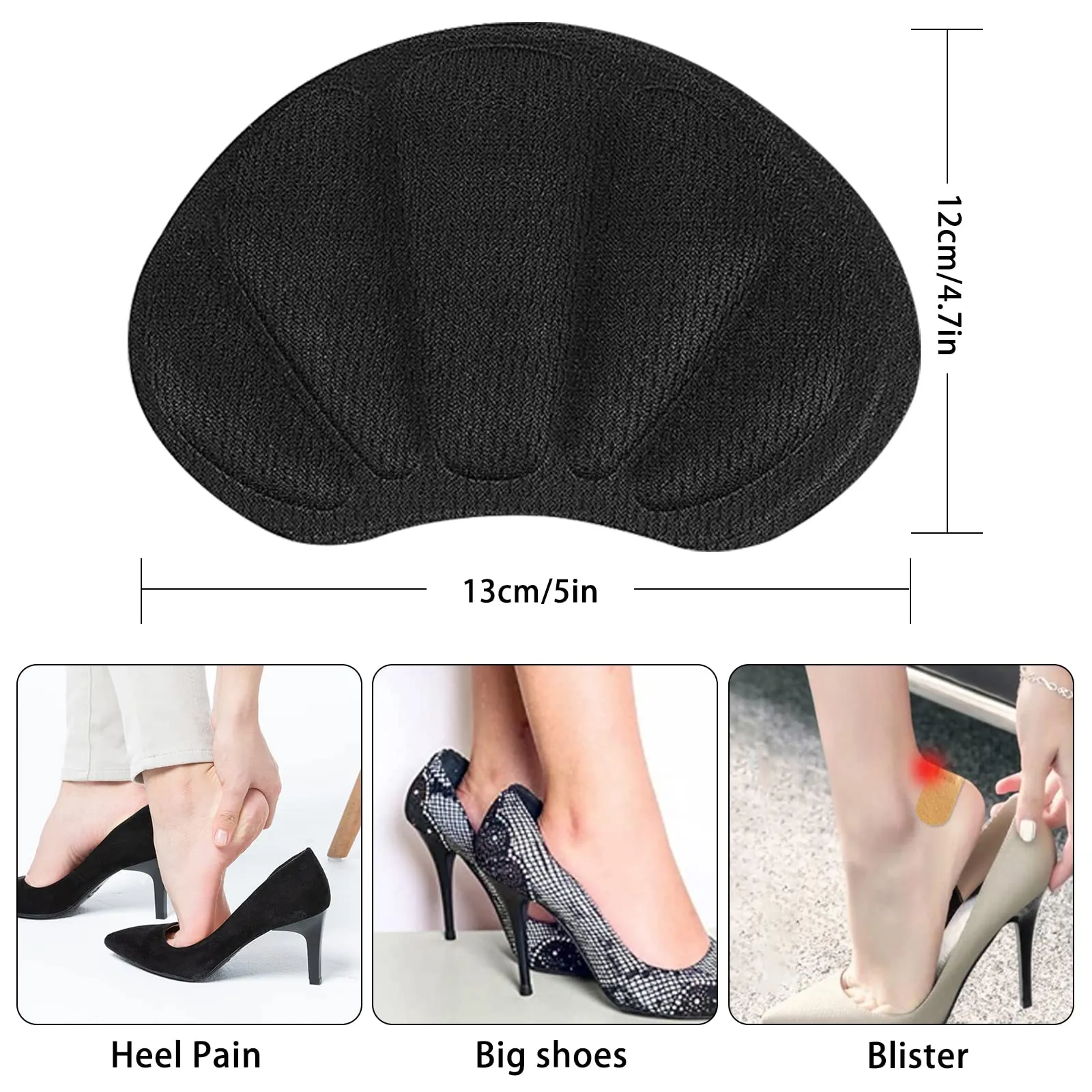 4 Pairs Heel Grips Shoe, Heel Cushion Pads Set for Shoes Too Big Heel Grips Shoe Pads Inserts Liner Self (Black)