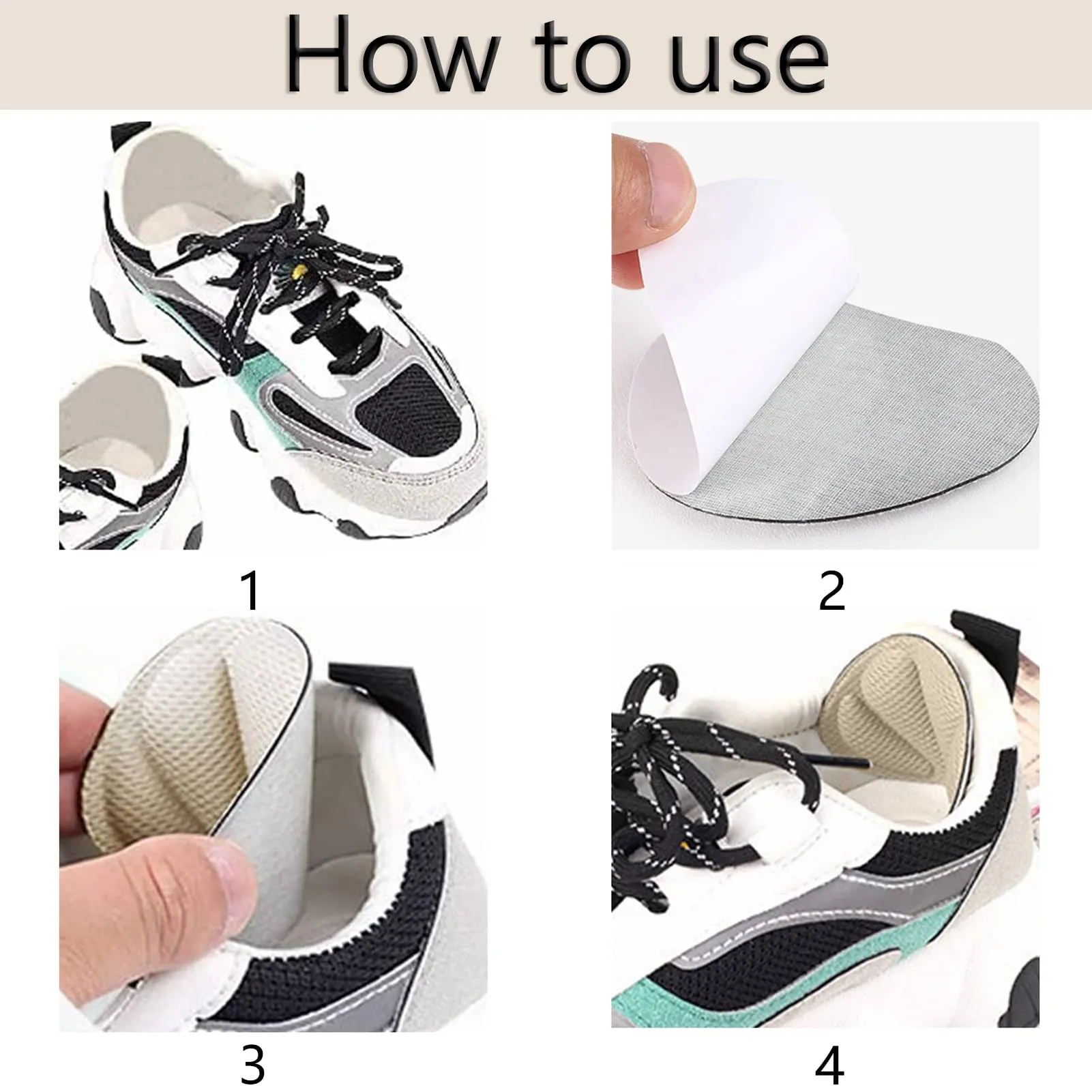 4 Pairs Heel Grips Shoes Pads Adhesive Heel Cushions Pads Shoe Insert Liners Heel Protectors Heel Grips Liner Cushions Inserts Thick Heel Pads for Loose Shoes Too Big Ladies Women Men Trainers