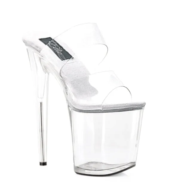 850-COCO 8" HEEL CLEAR MULE W STRAP