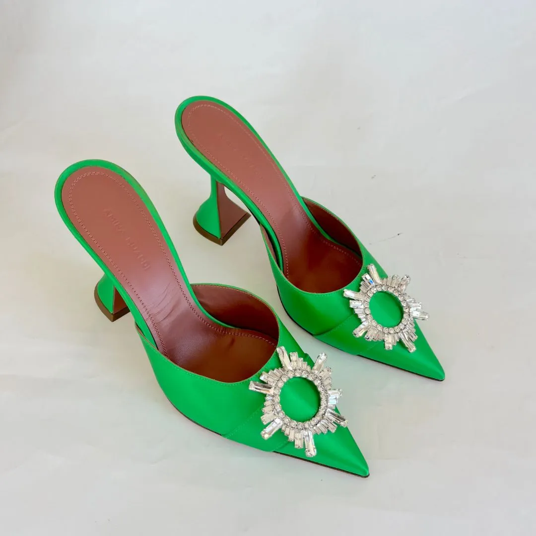 Amina Muaddi Begum Green Satin Mule, 38.5