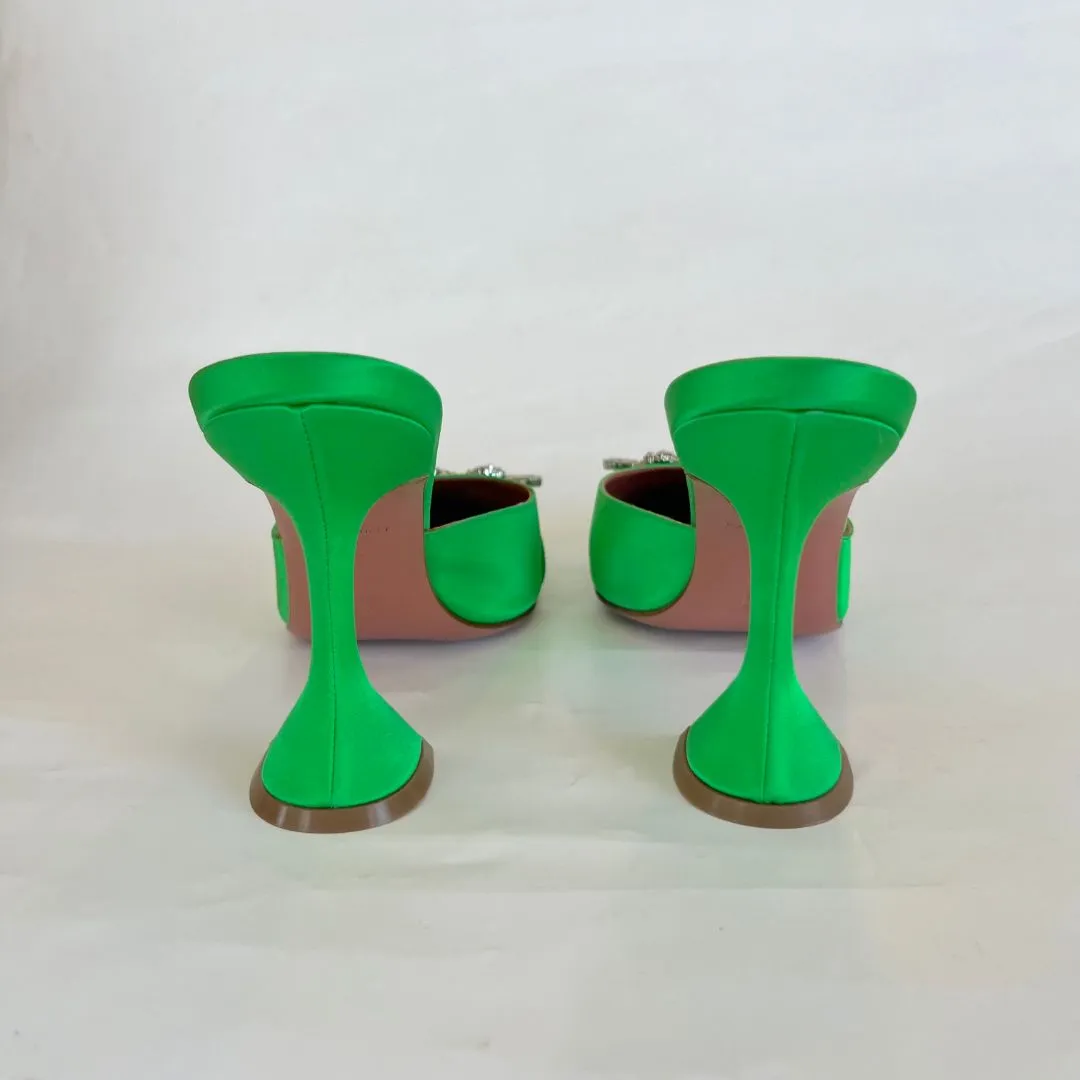 Amina Muaddi Begum Green Satin Mule, 38.5