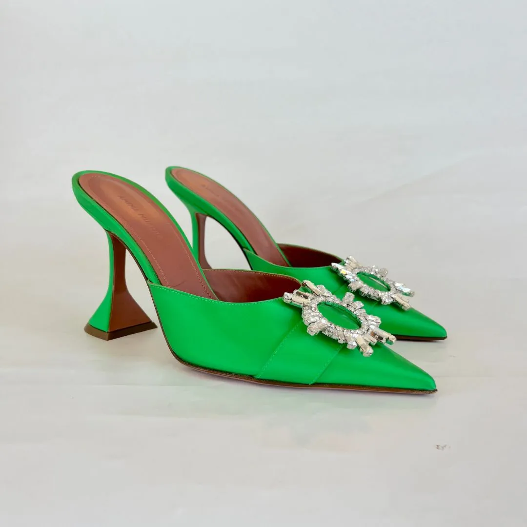 Amina Muaddi Begum Green Satin Mule, 38.5