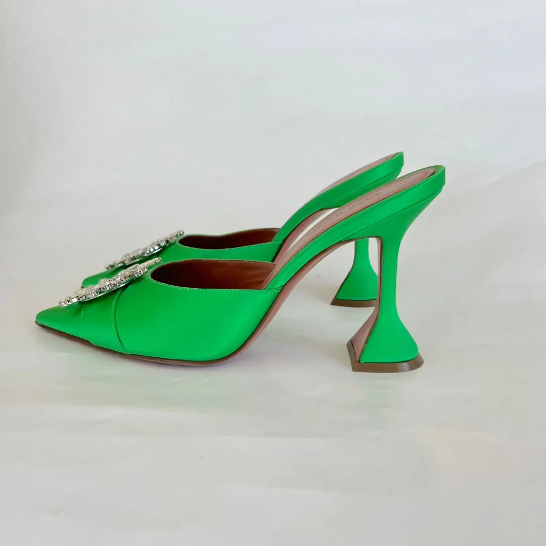 Amina Muaddi Begum Green Satin Mule, 38.5