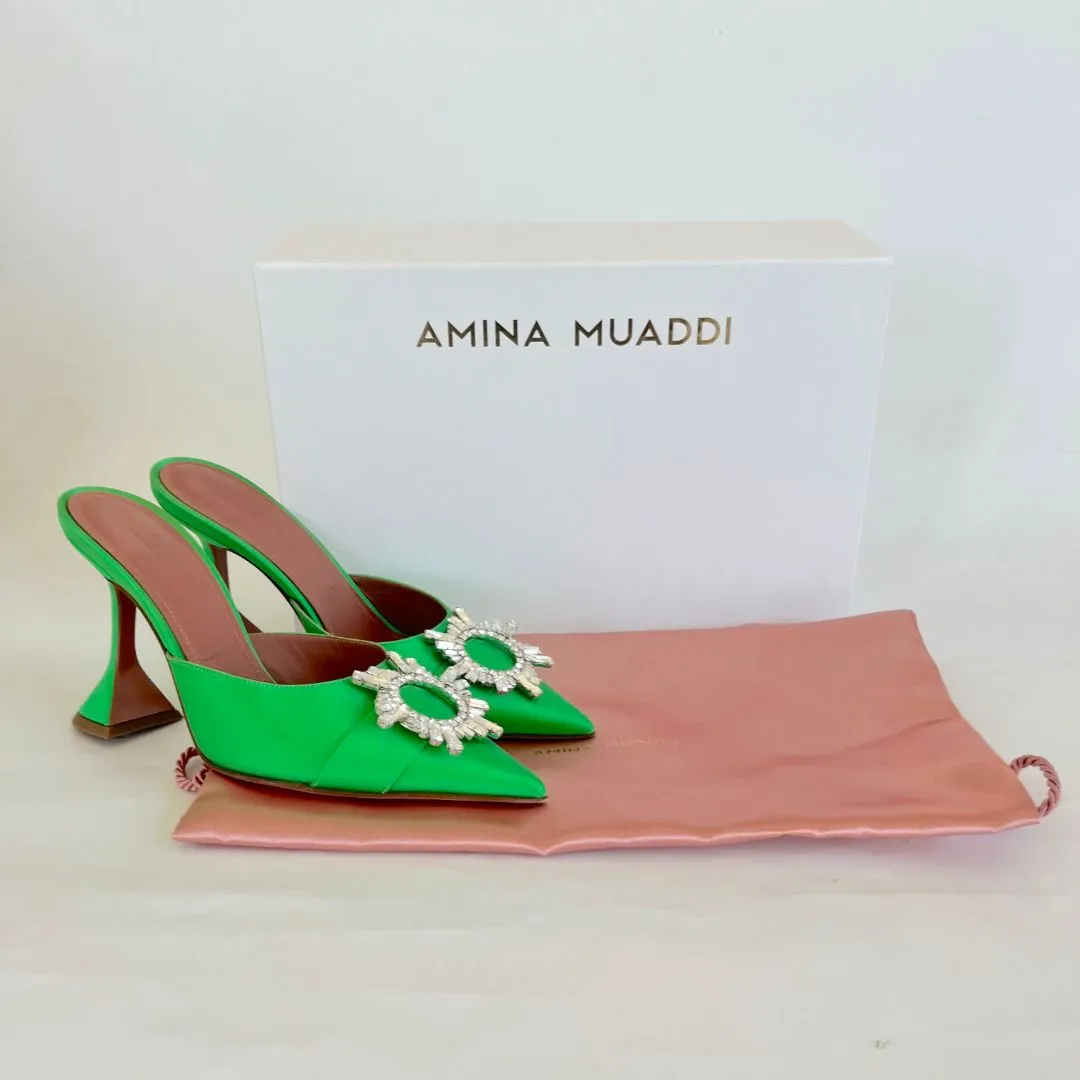 Amina Muaddi Begum Green Satin Mule, 38.5