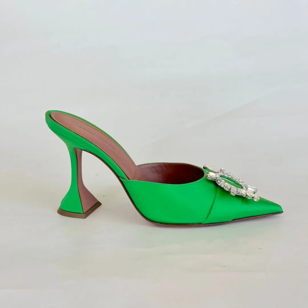Amina Muaddi Begum Green Satin Mule, 38.5