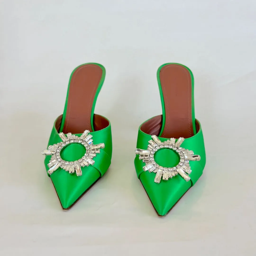Amina Muaddi Begum Green Satin Mule, 38.5