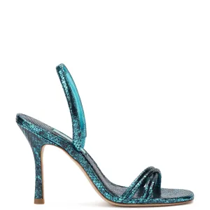 Annie Sandal In Aqua Metallic Stamped Leather