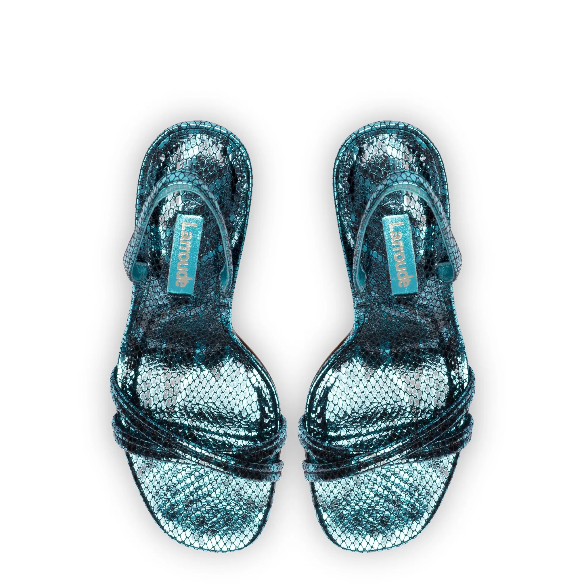 Annie Sandal In Aqua Metallic Stamped Leather