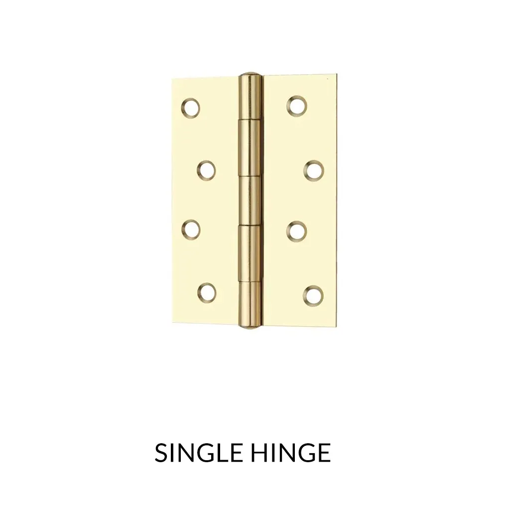 Ares Loft Style Polished Gold Finish Square Cornered Hinges 102x67x2mm - Single Hinge