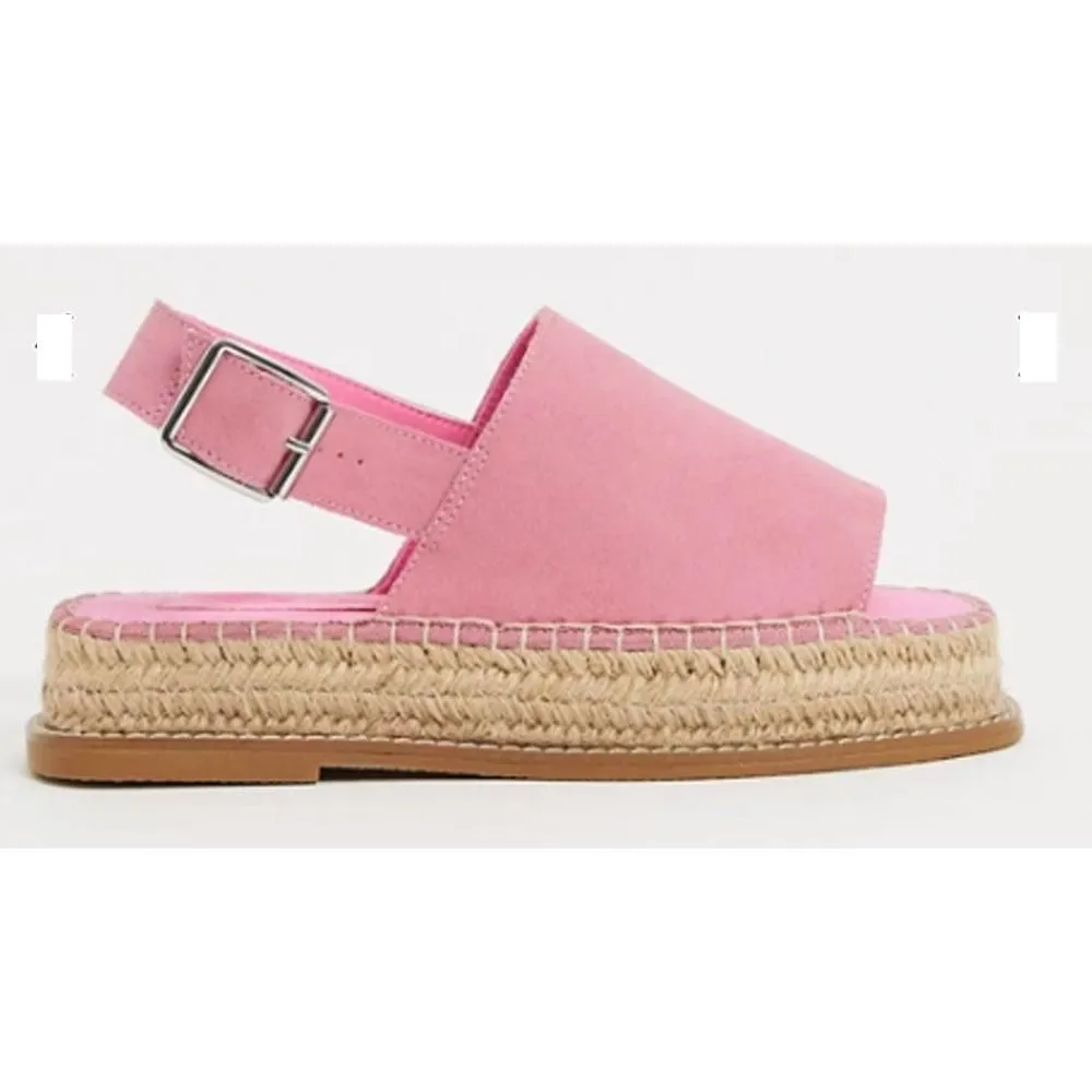 Asos- Hannah Suede Flat Form Espadrilles In Pink