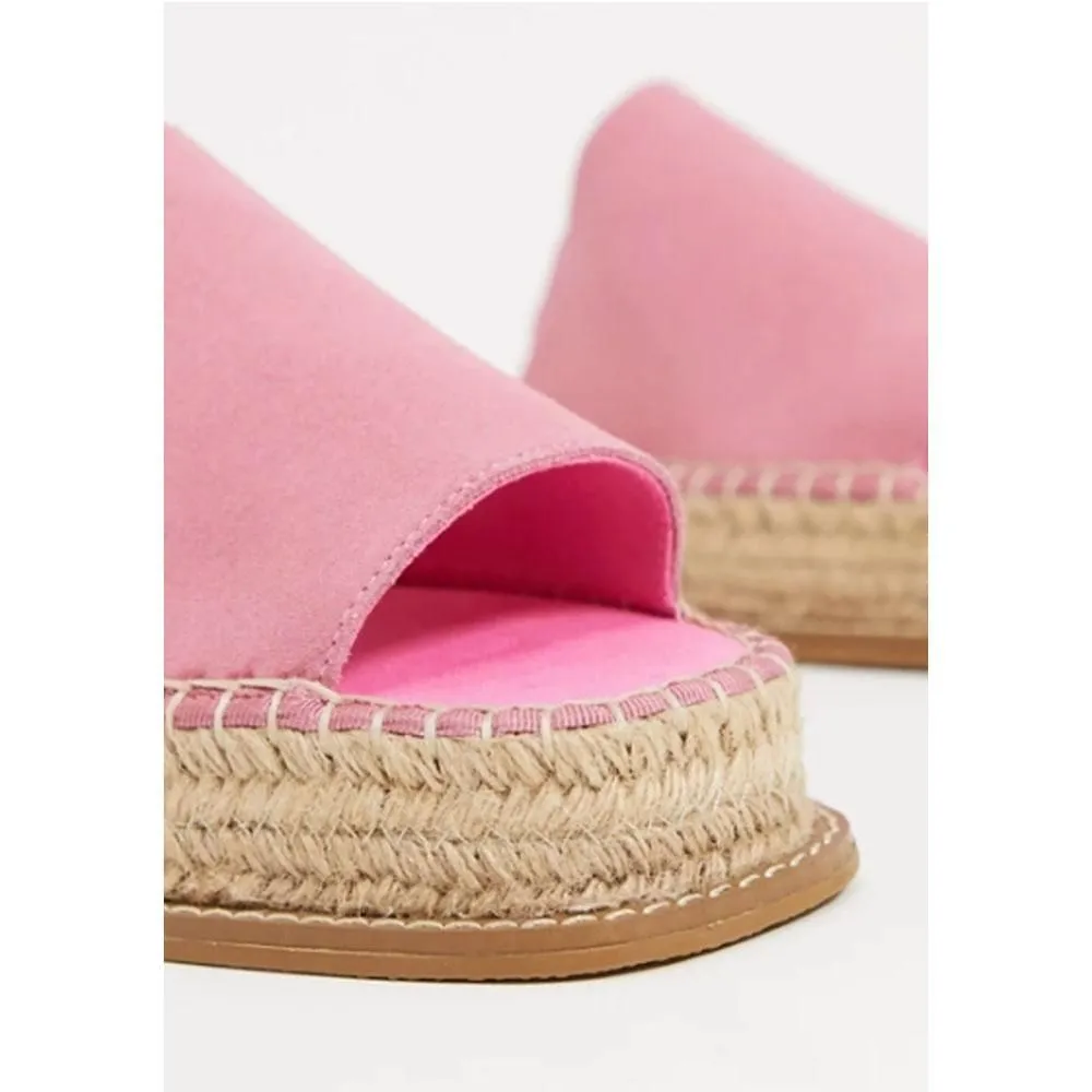 Asos- Hannah Suede Flat Form Espadrilles In Pink