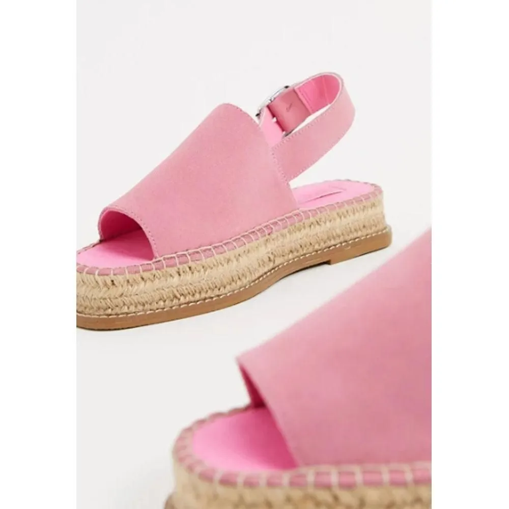 Asos- Hannah Suede Flat Form Espadrilles In Pink