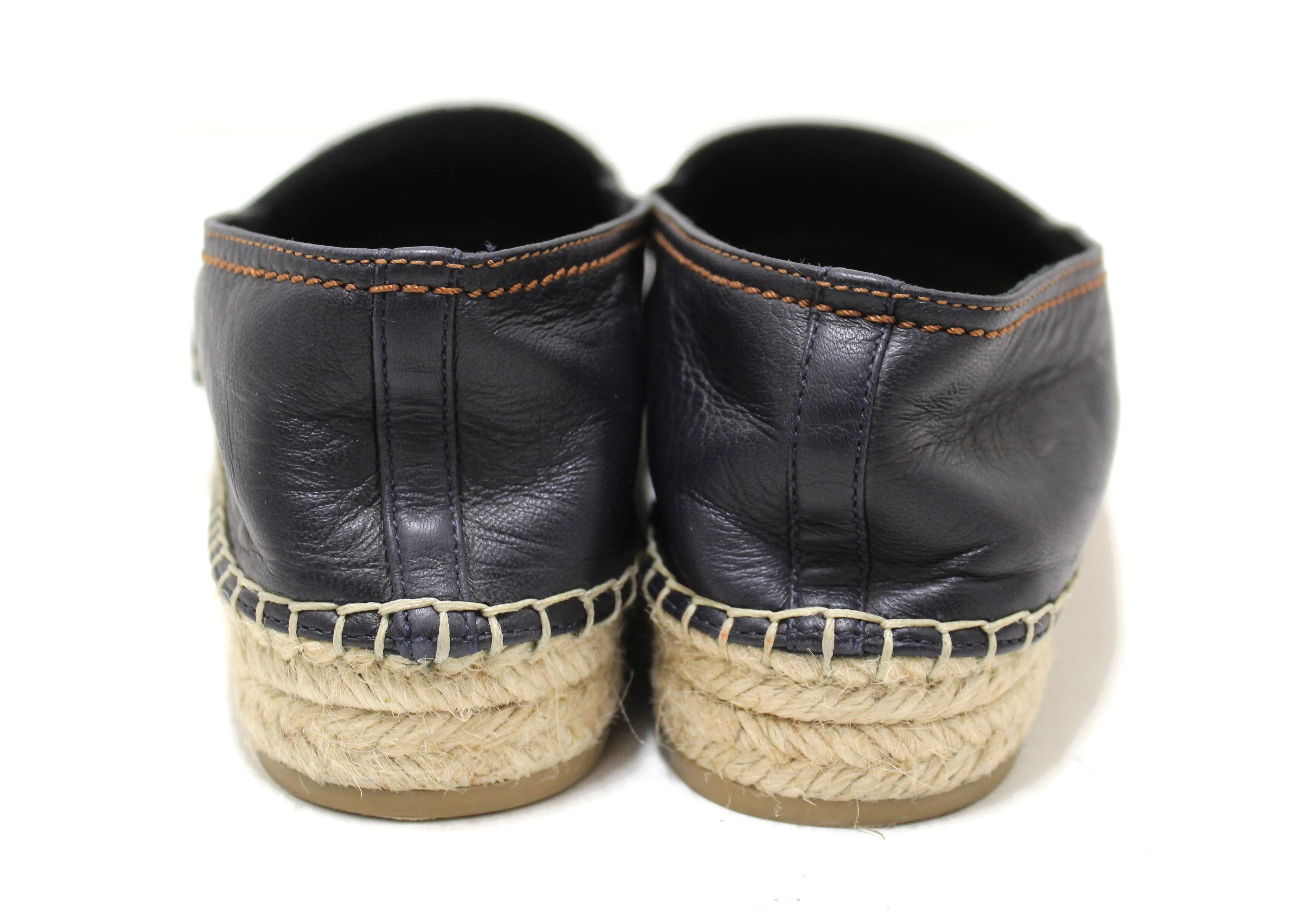 Authentic Christian Dior Blue Nappa Leather Denim Espadrille Shoes Size 39