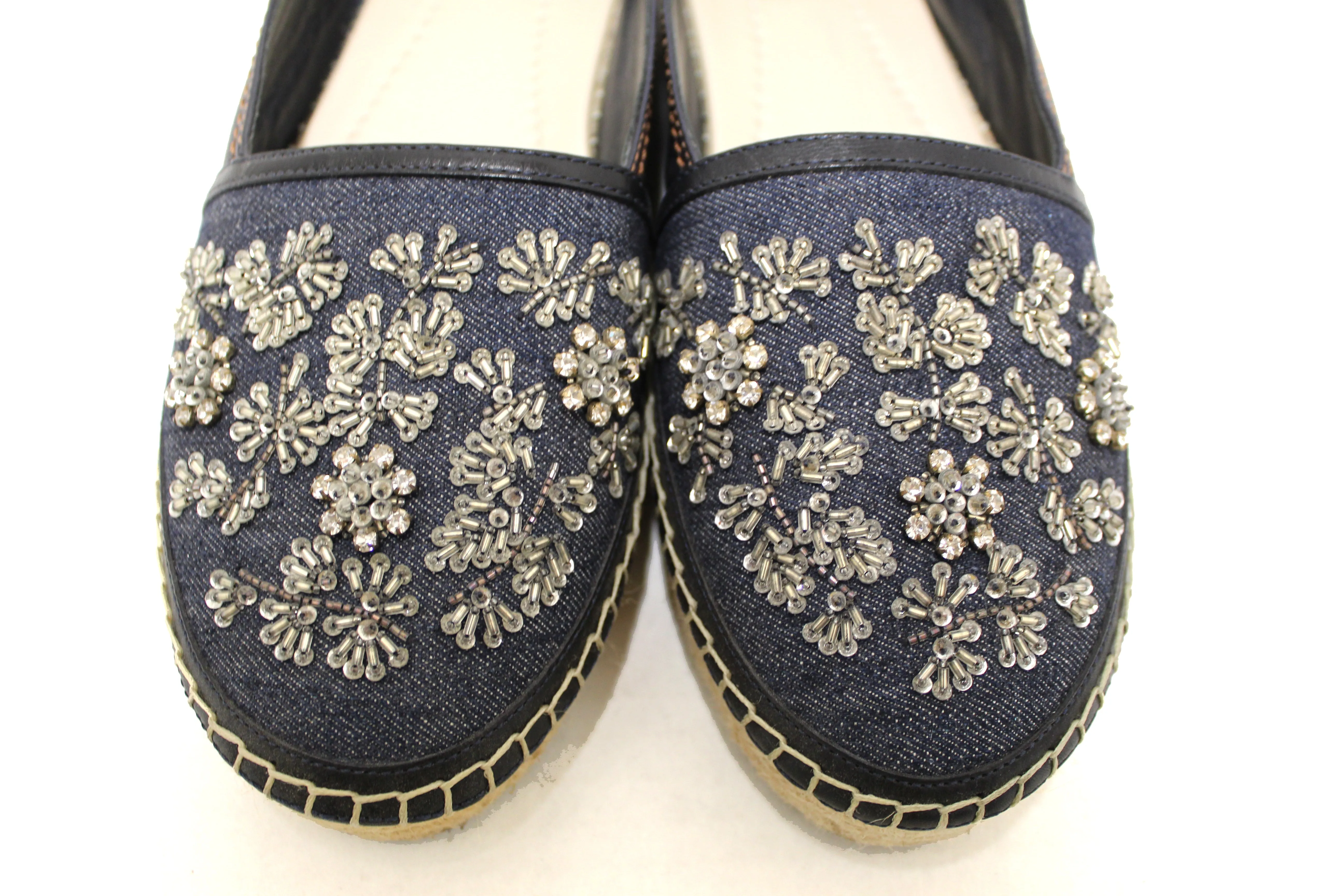 Authentic Christian Dior Blue Nappa Leather Denim Espadrille Shoes Size 39