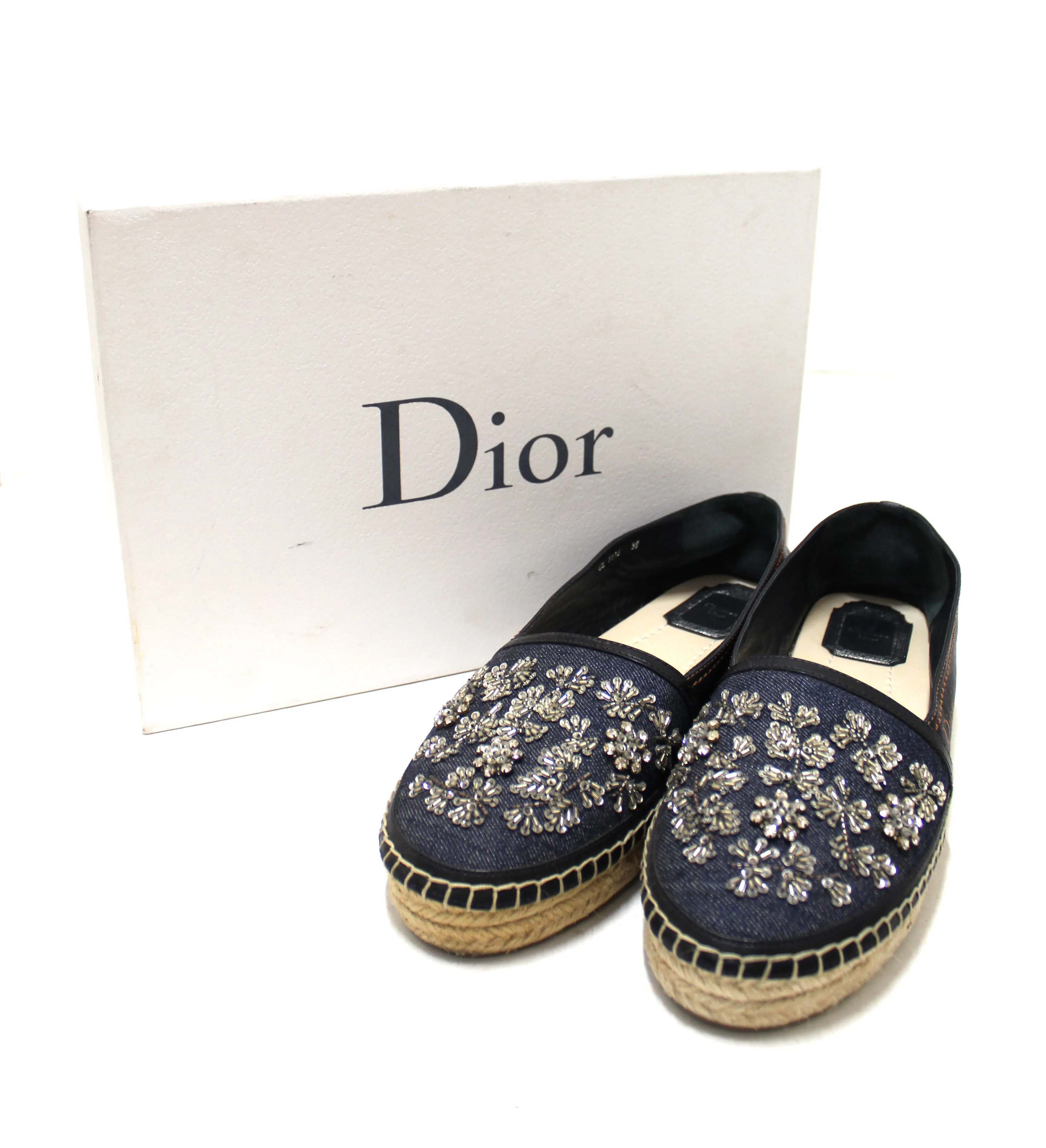 Authentic Christian Dior Blue Nappa Leather Denim Espadrille Shoes Size 39