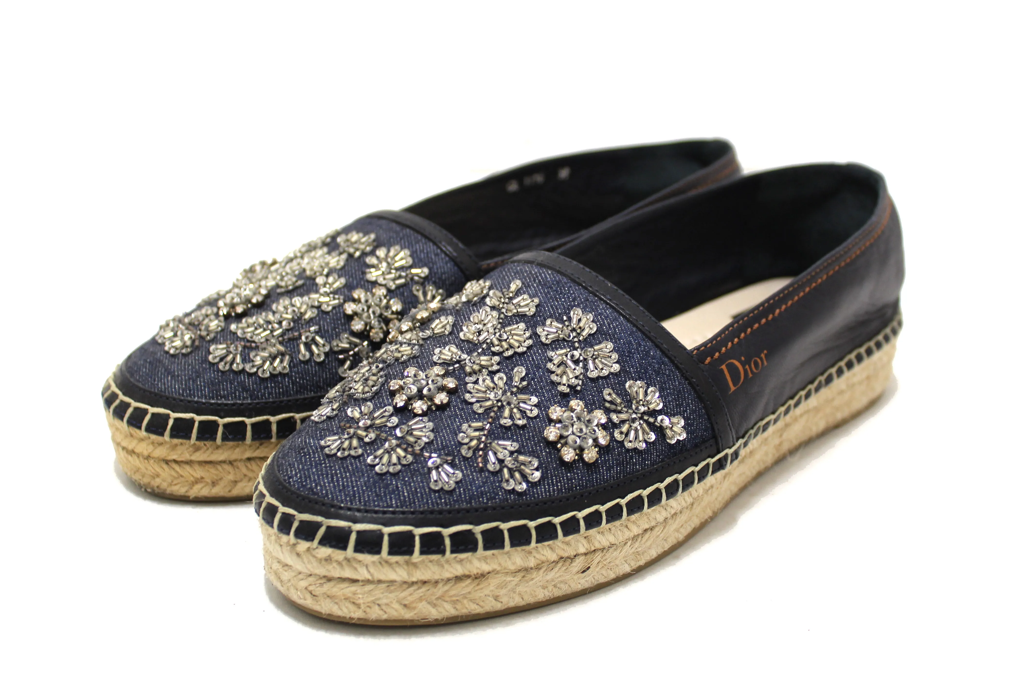 Authentic Christian Dior Blue Nappa Leather Denim Espadrille Shoes Size 39