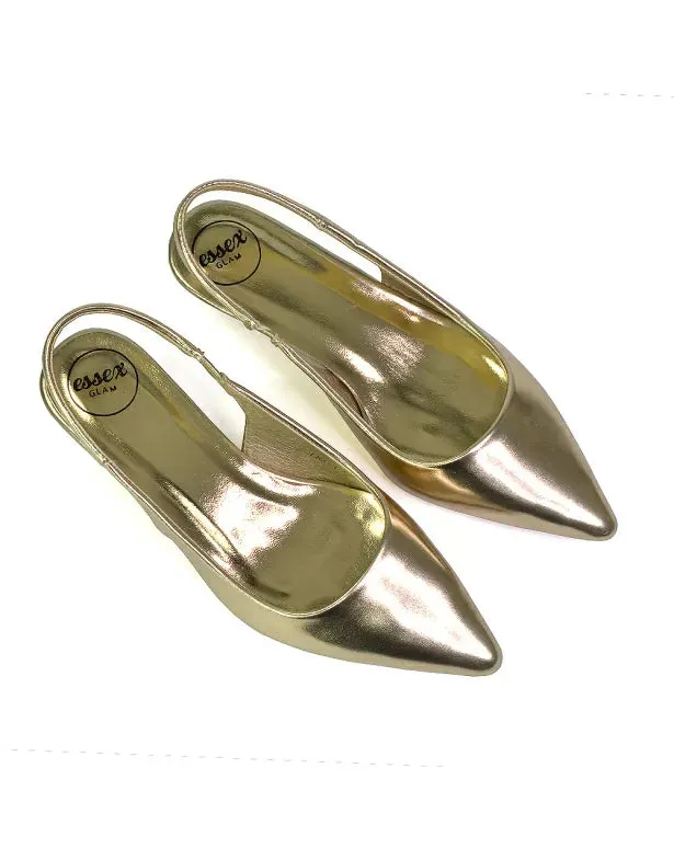 Avalone Pointed Toe Sling Back Strappy Sandals Bridal Shoes with Kitten Heel in Gold