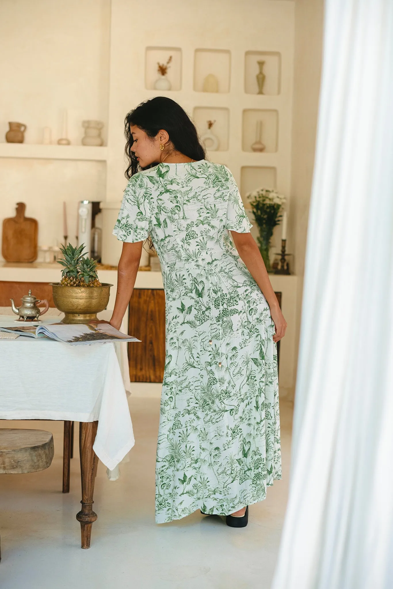 Avani Green Tropical Floral Button Down Maxi Dress