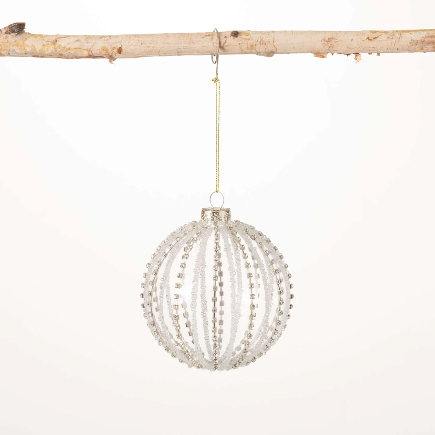 Beaded Crystal Ball Ornament Clear 4"H Glass