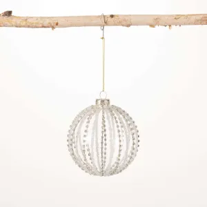 Beaded Crystal Ball Ornament Clear 4"H Glass
