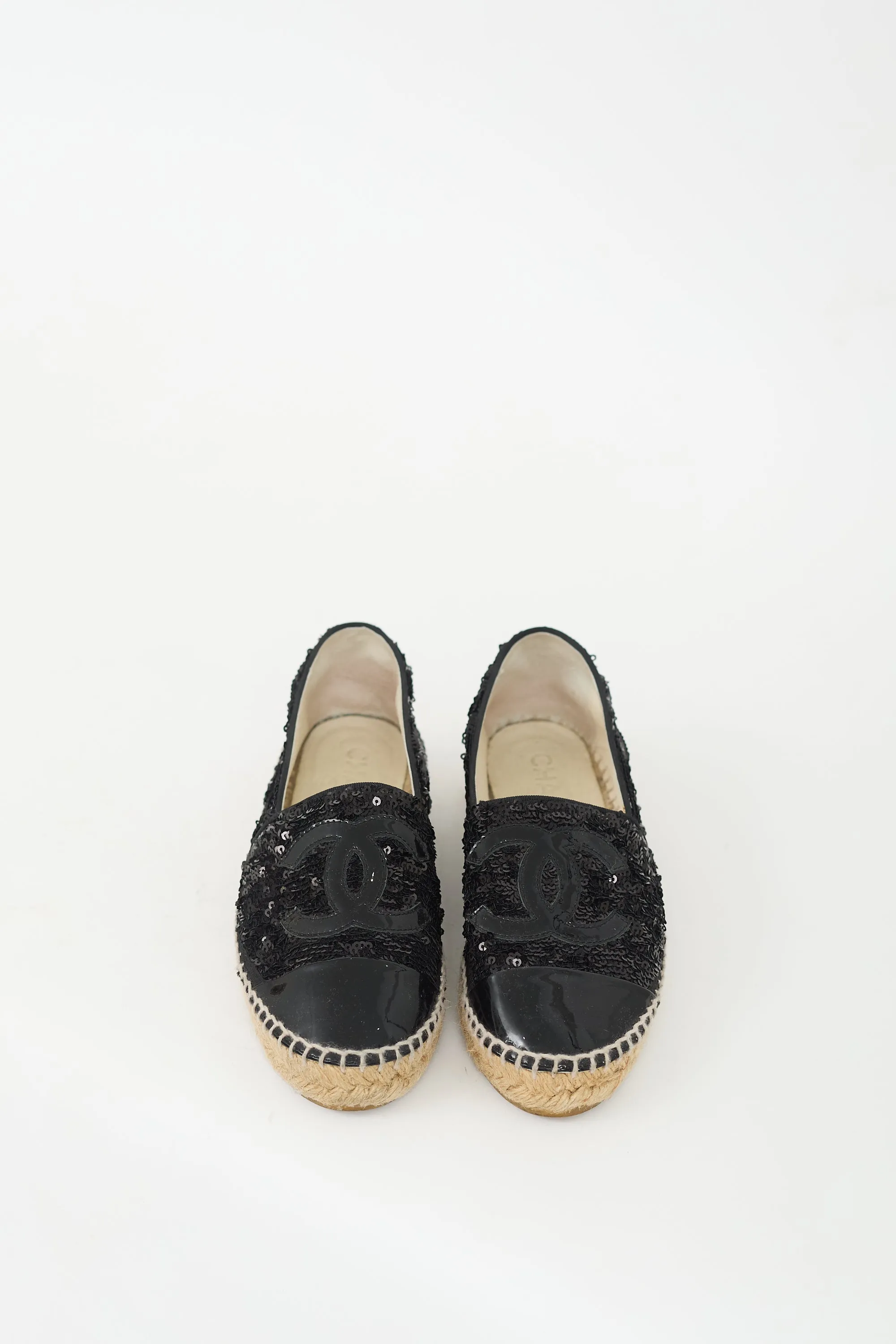 Black Sequin & Patent CC Logo Espadrille