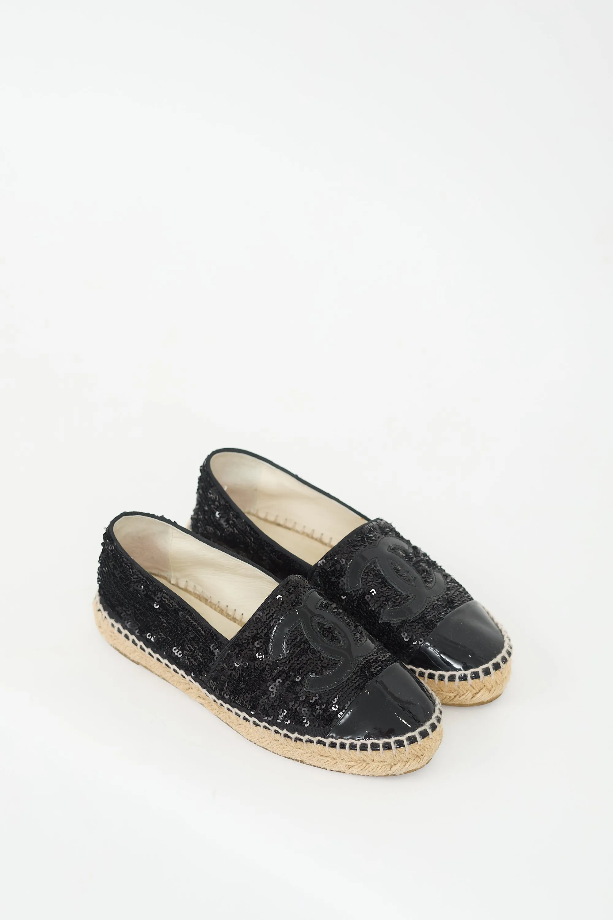 Black Sequin & Patent CC Logo Espadrille
