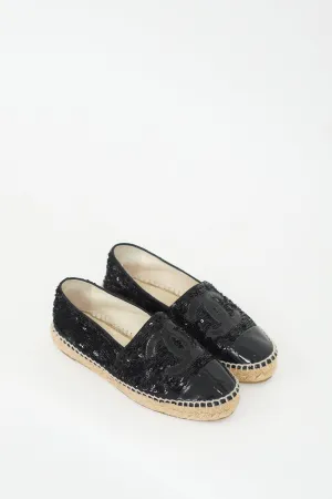 Black Sequin & Patent CC Logo Espadrille