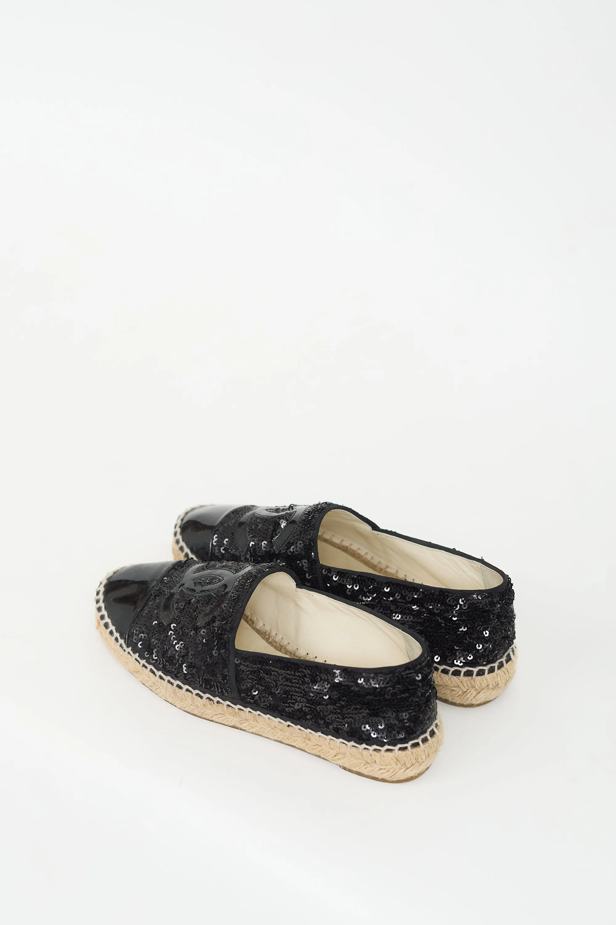 Black Sequin & Patent CC Logo Espadrille
