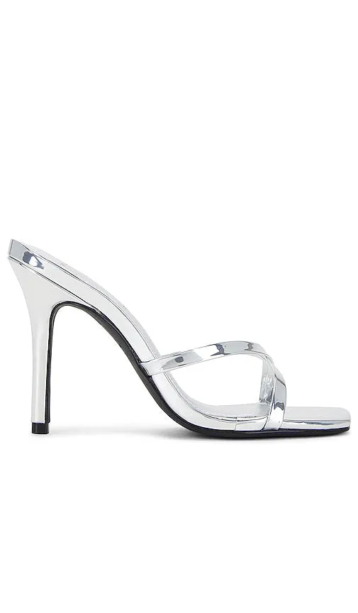 BLACK SUEDE STUDIO Arielle Heel Sandal in Metallic Silver