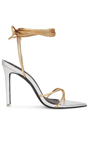 BLACK SUEDE STUDIO Talia Heel Sandal in Metallic Silver