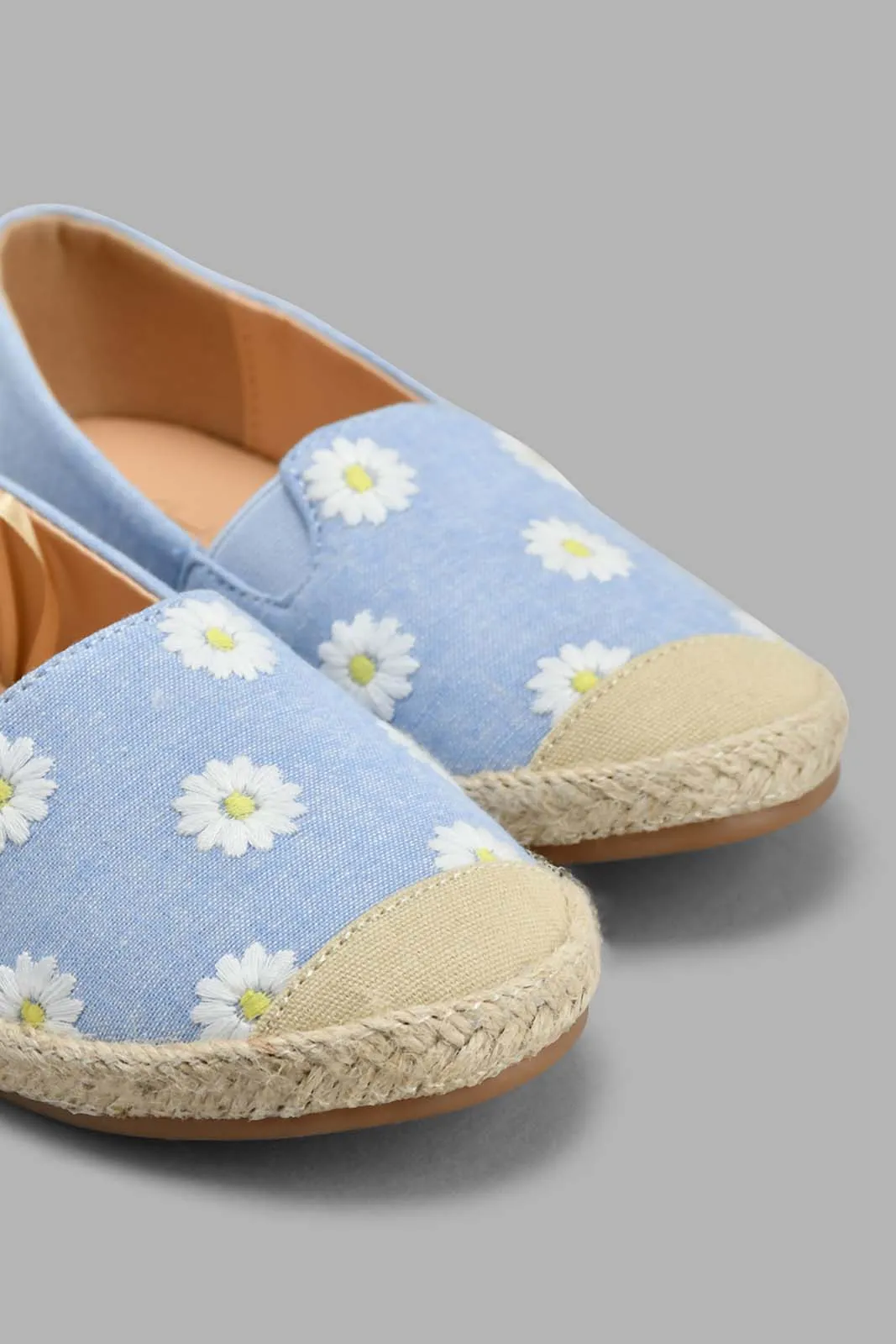 Blue Floral Embroidered Espadrilles