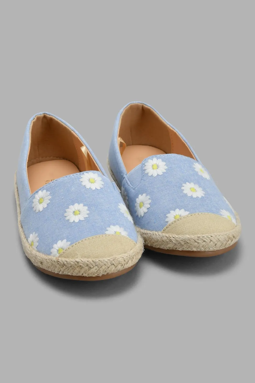 Blue Floral Embroidered Espadrilles