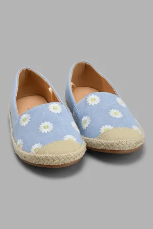 Blue Floral Embroidered Espadrilles