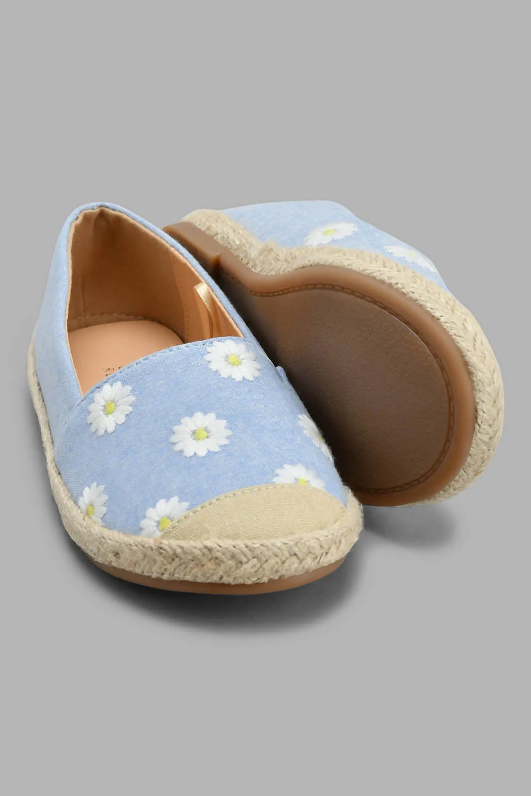 Blue Floral Embroidered Espadrilles