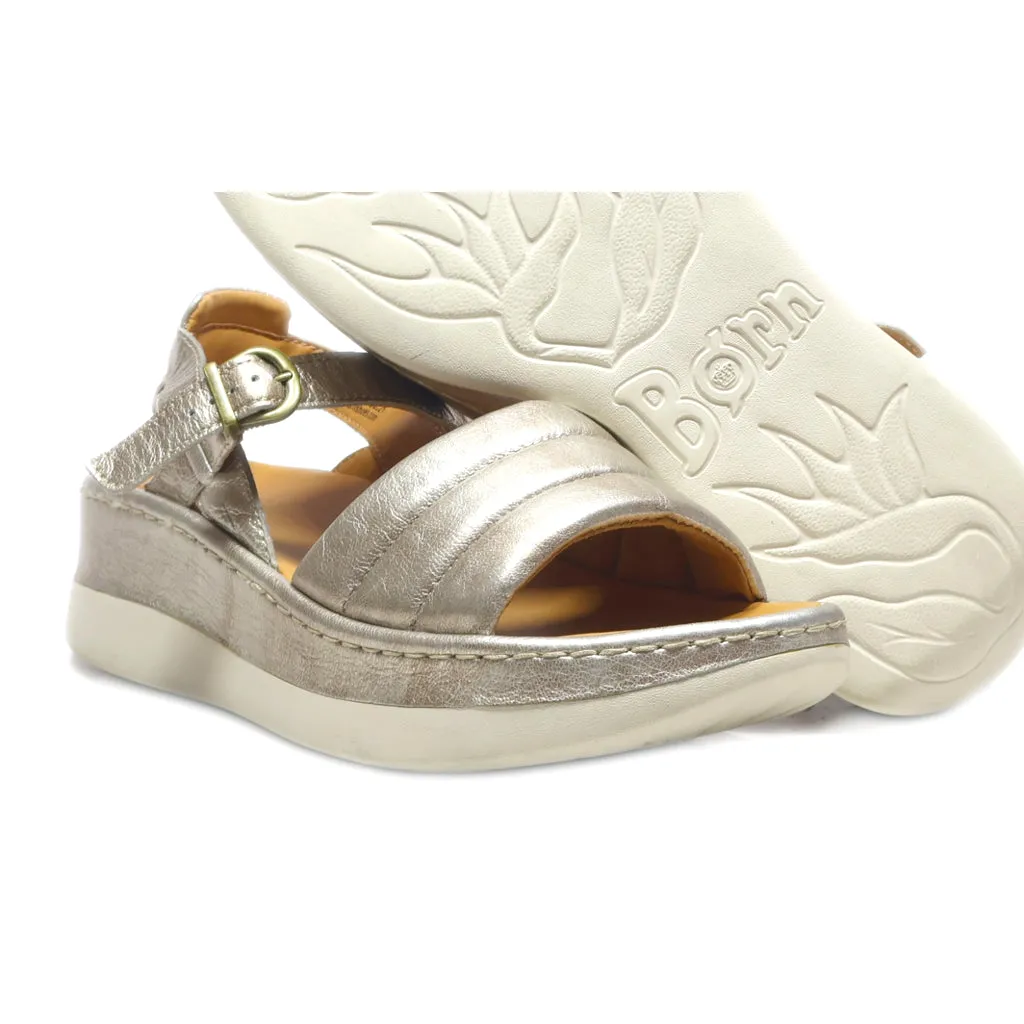 Born Wedge Sandals Leather Silver Colour For Women