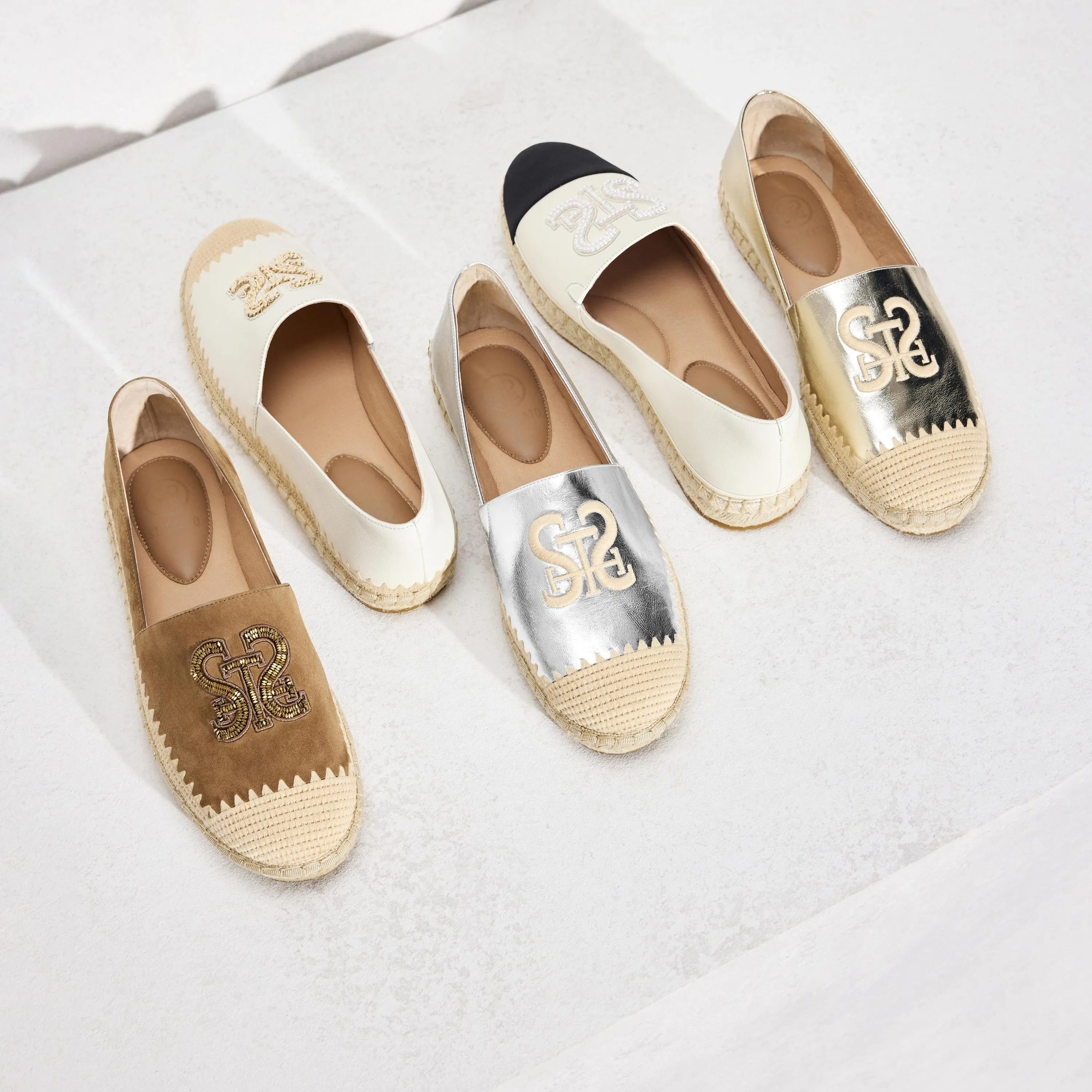 Brown Golden Bead-Embellished Suede Espadrilles
