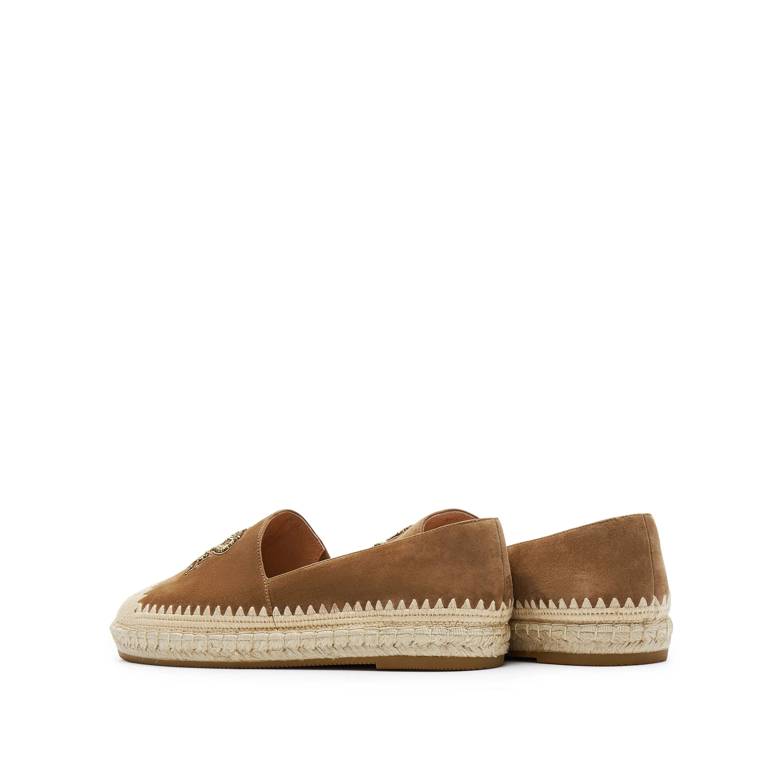 Brown Golden Bead-Embellished Suede Espadrilles