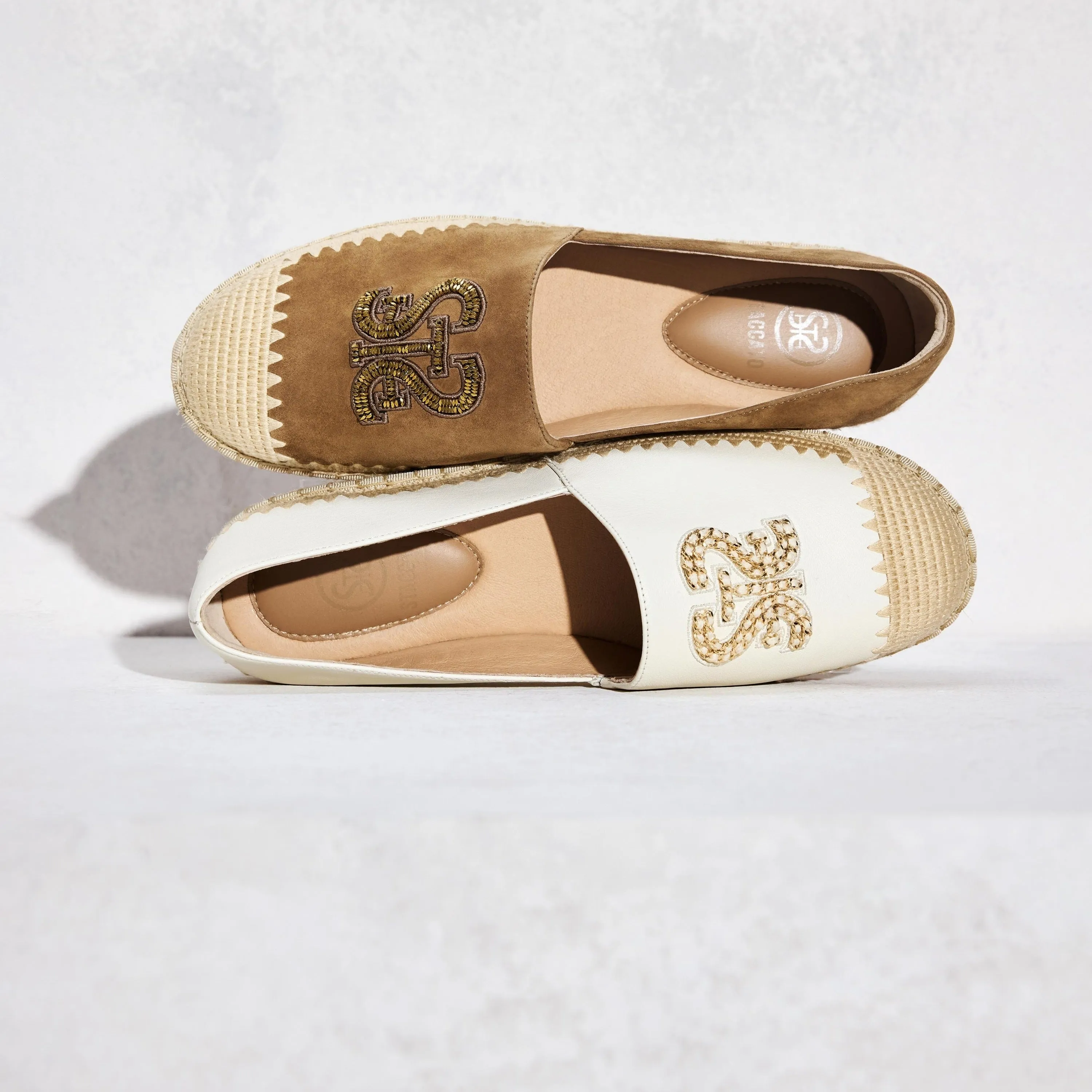 Brown Golden Bead-Embellished Suede Espadrilles