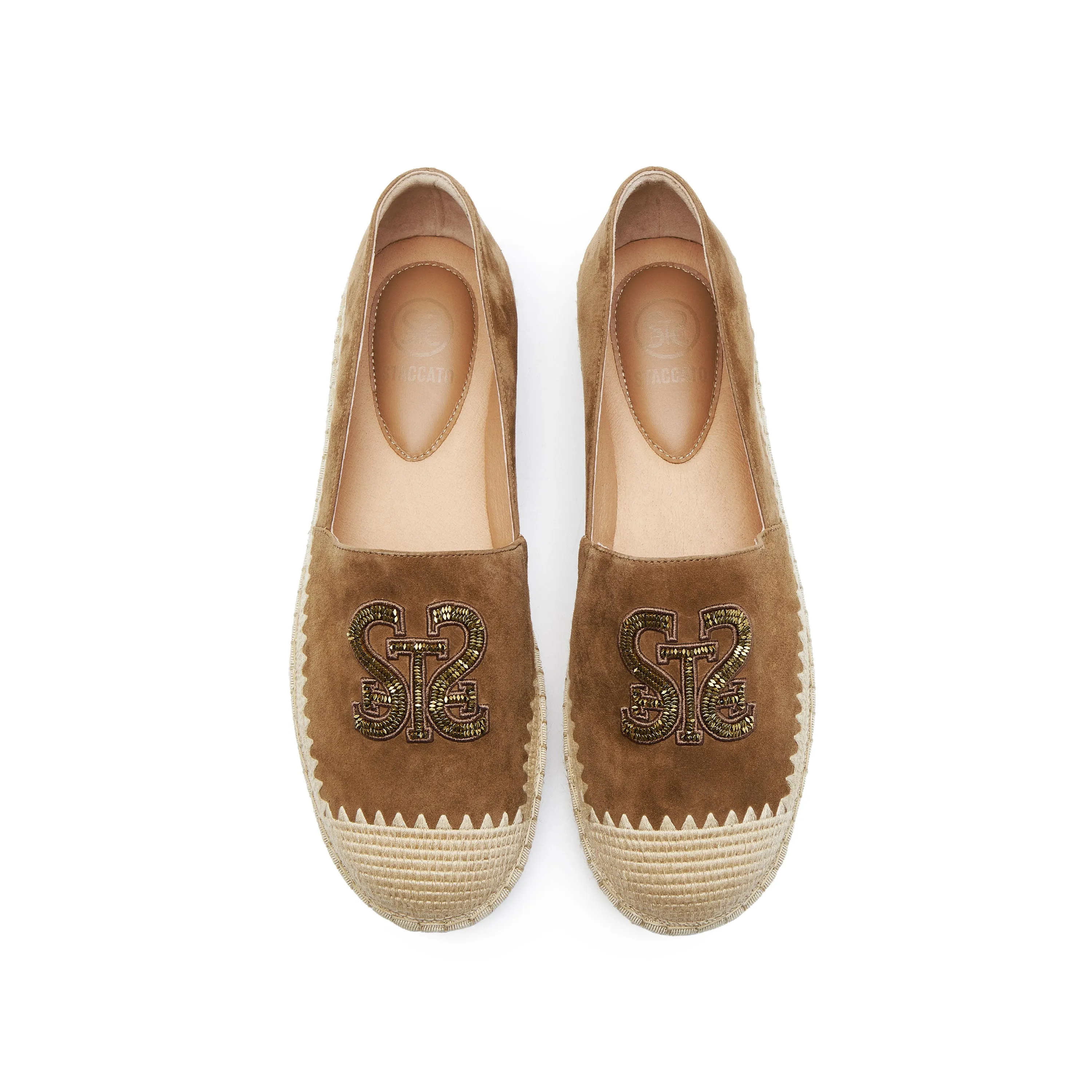 Brown Golden Bead-Embellished Suede Espadrilles