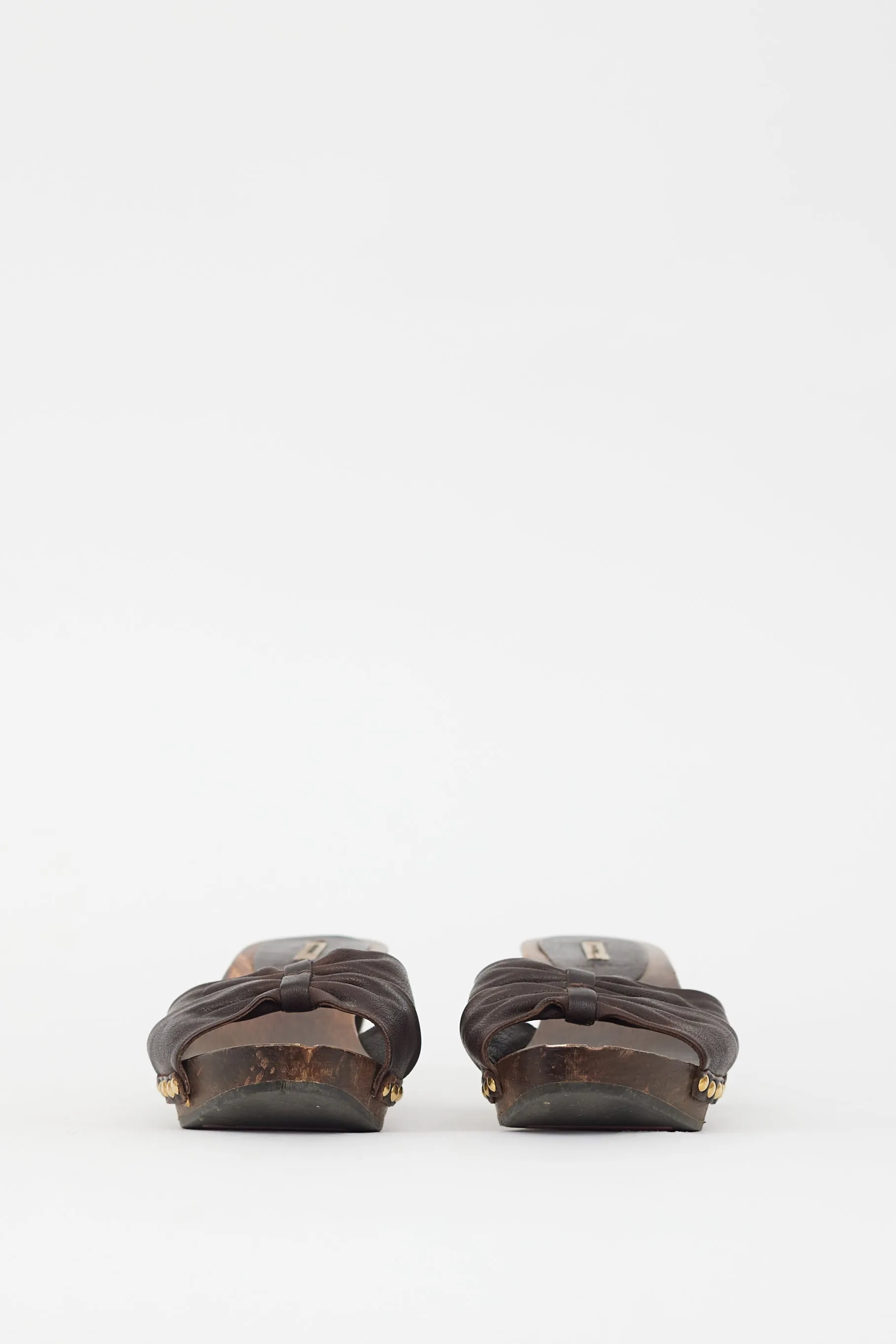 Brown Leather Bow Heeled Sandal