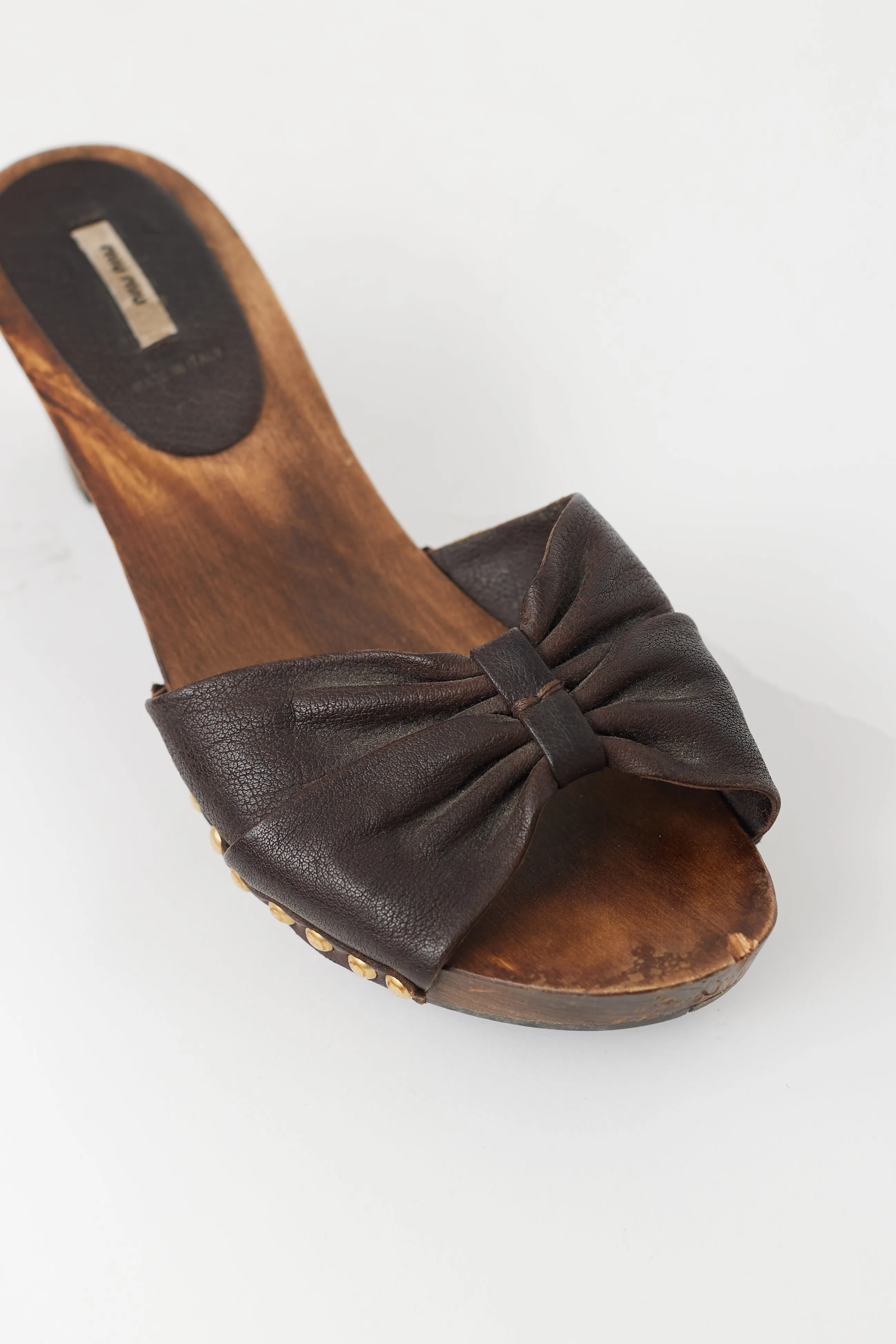 Brown Leather Bow Heeled Sandal