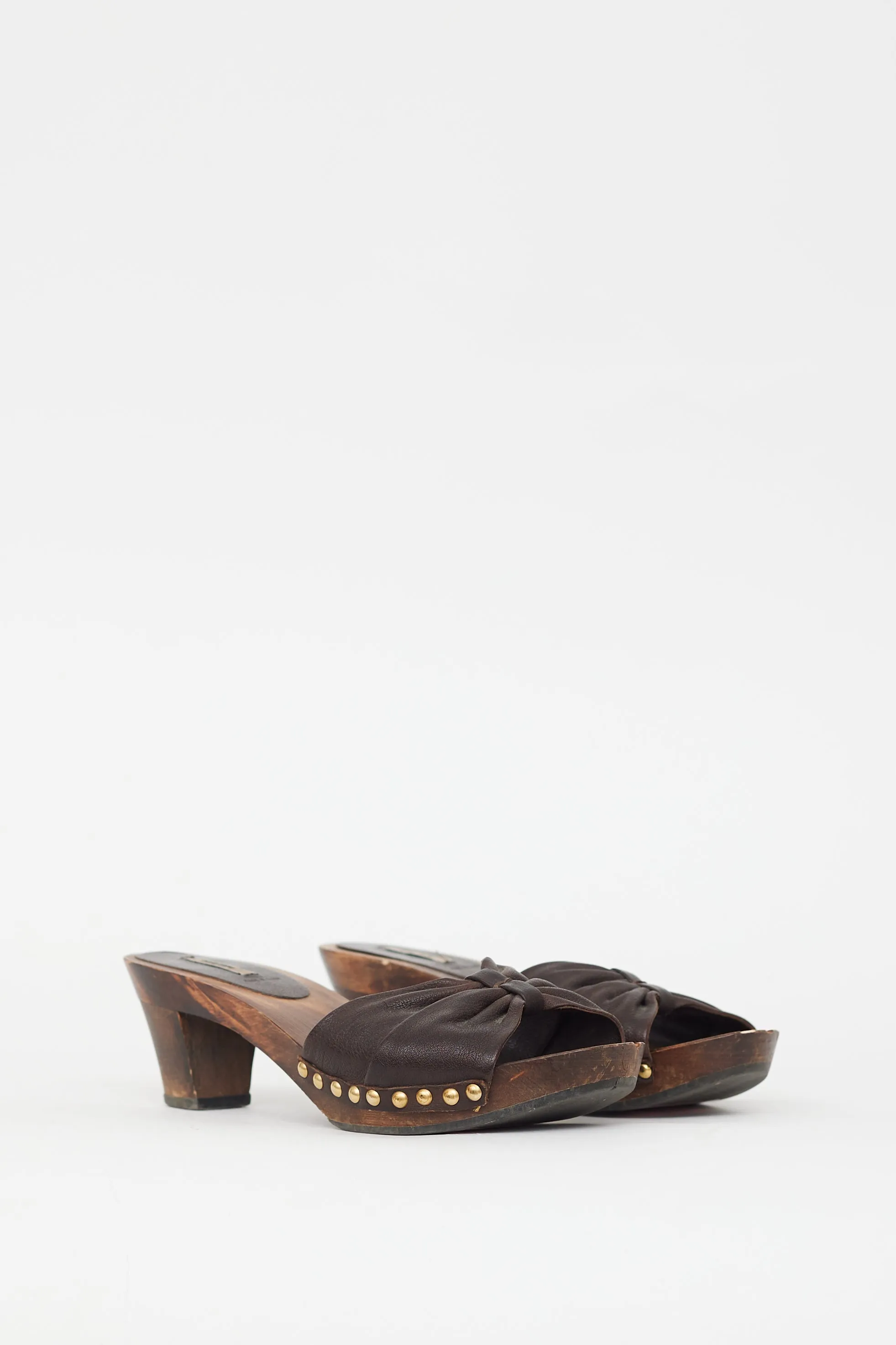 Brown Leather Bow Heeled Sandal
