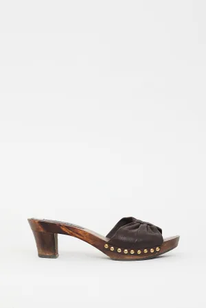 Brown Leather Bow Heeled Sandal