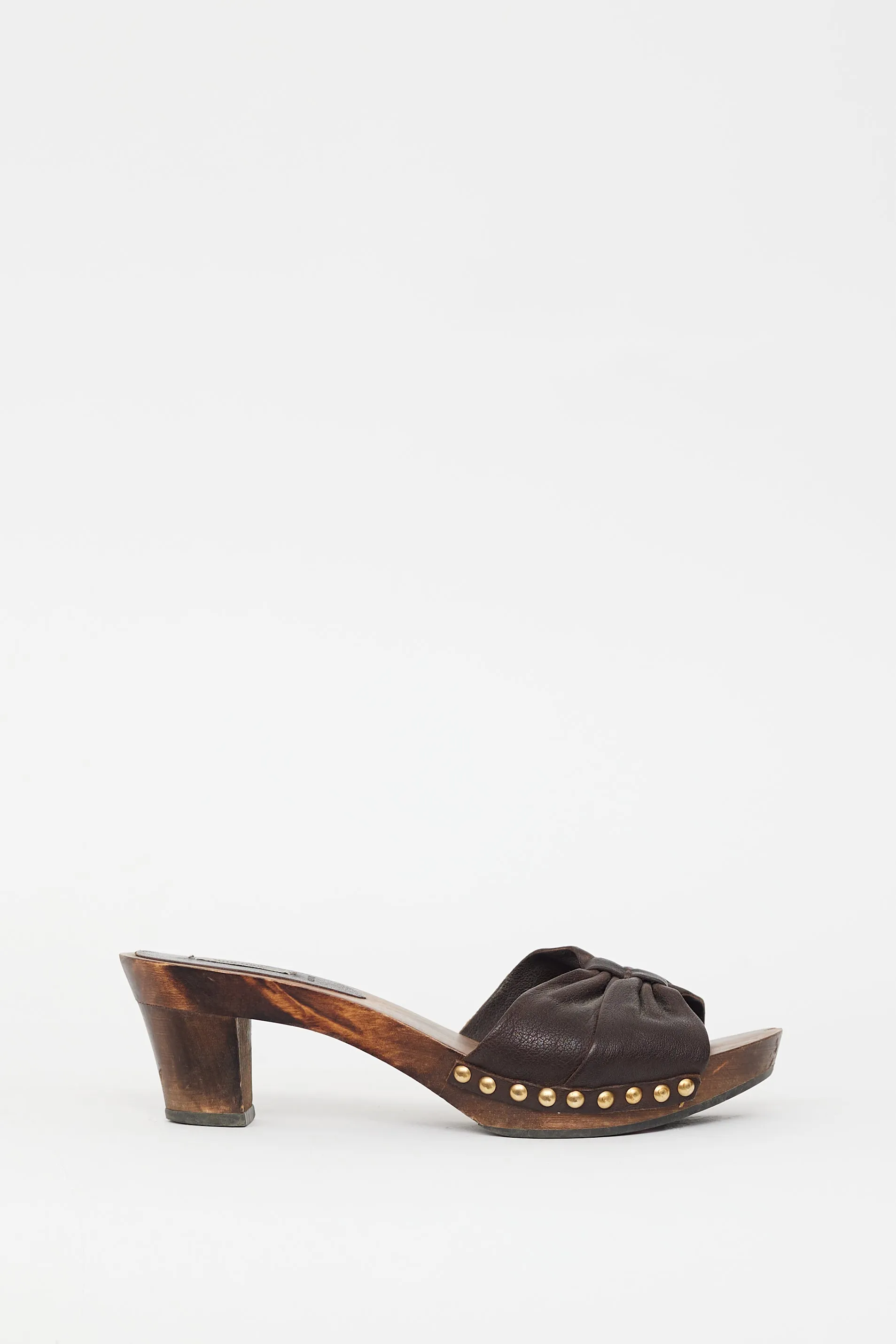 Brown Leather Bow Heeled Sandal