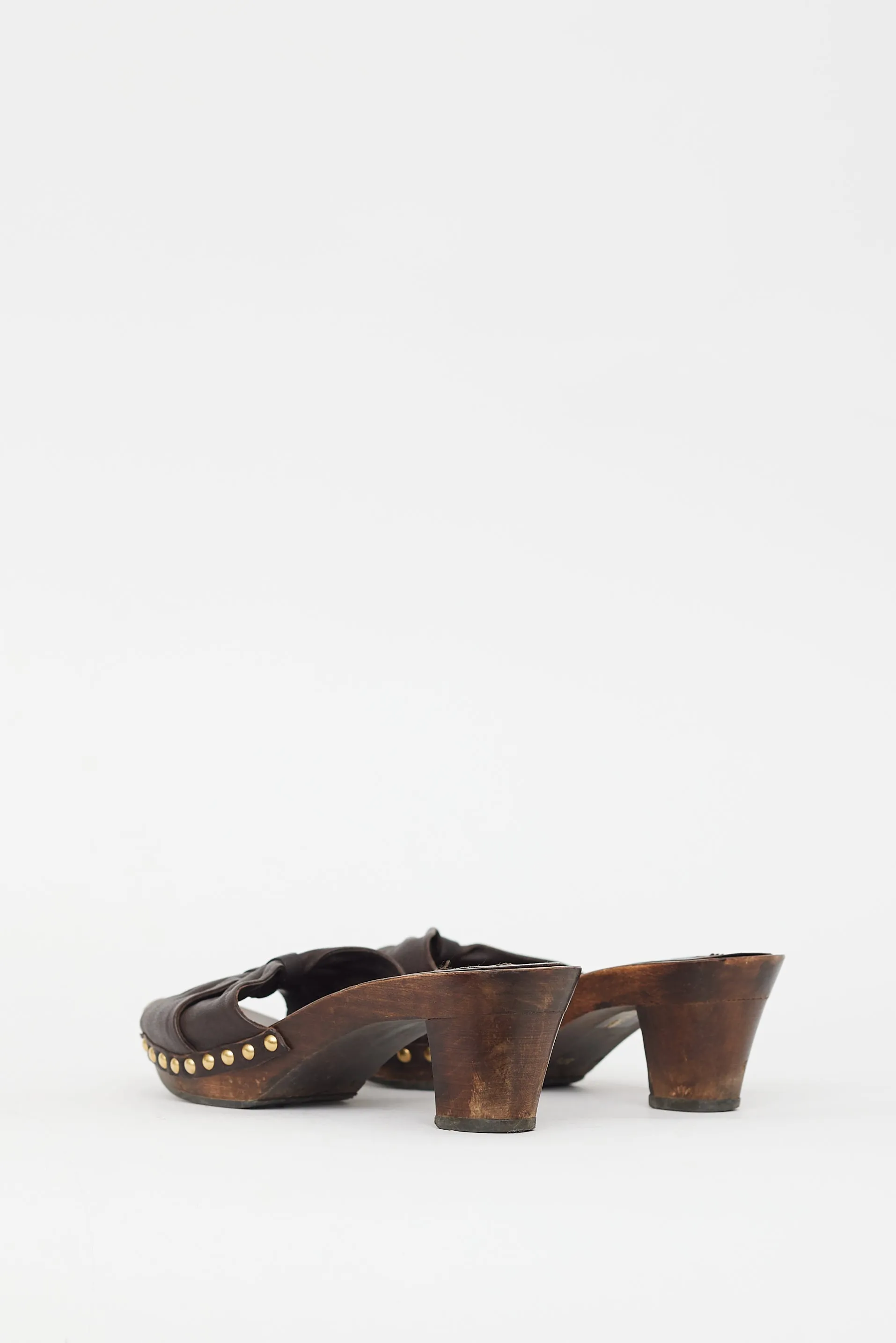 Brown Leather Bow Heeled Sandal