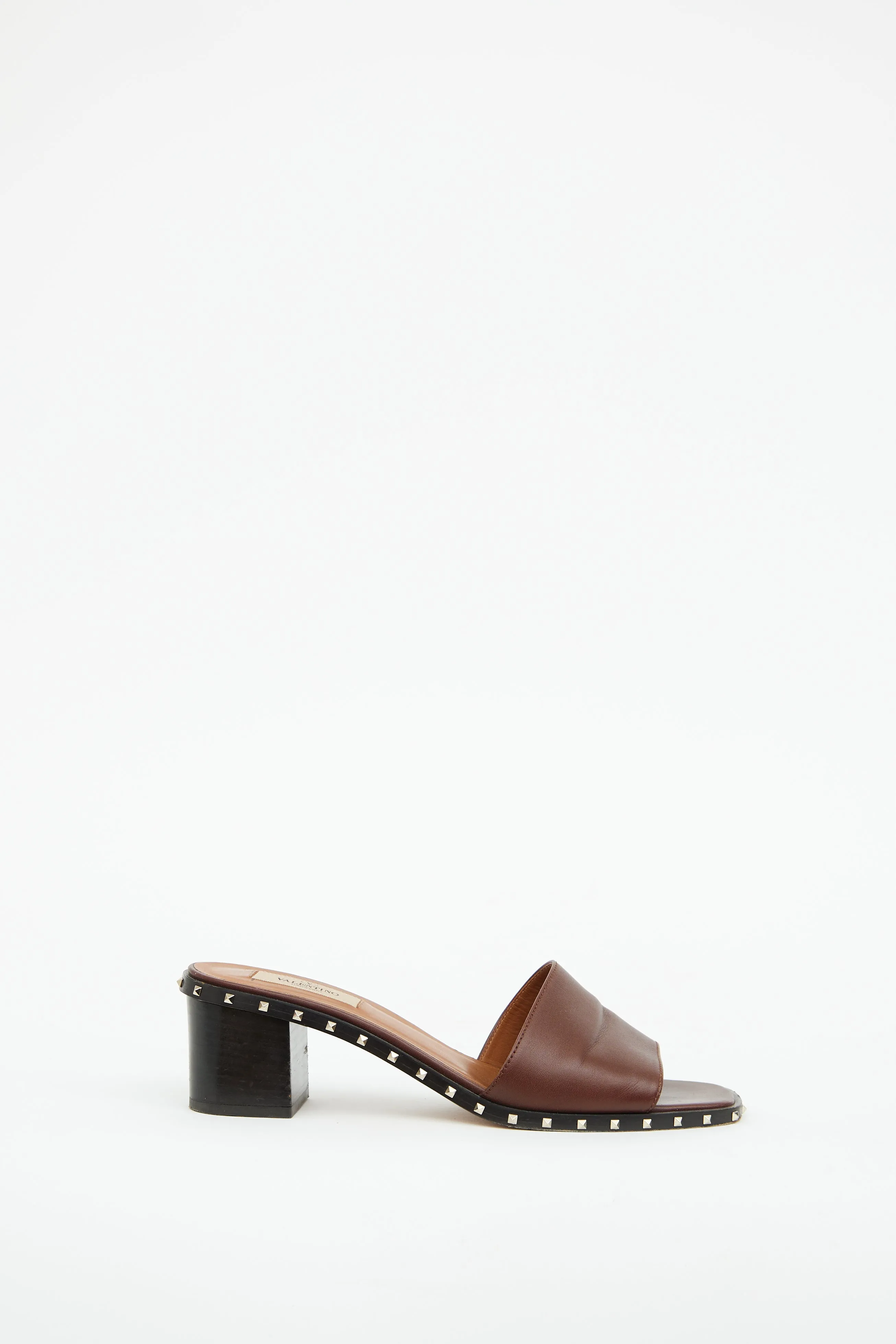 Brown Leather Heeled Rockstud Sandal