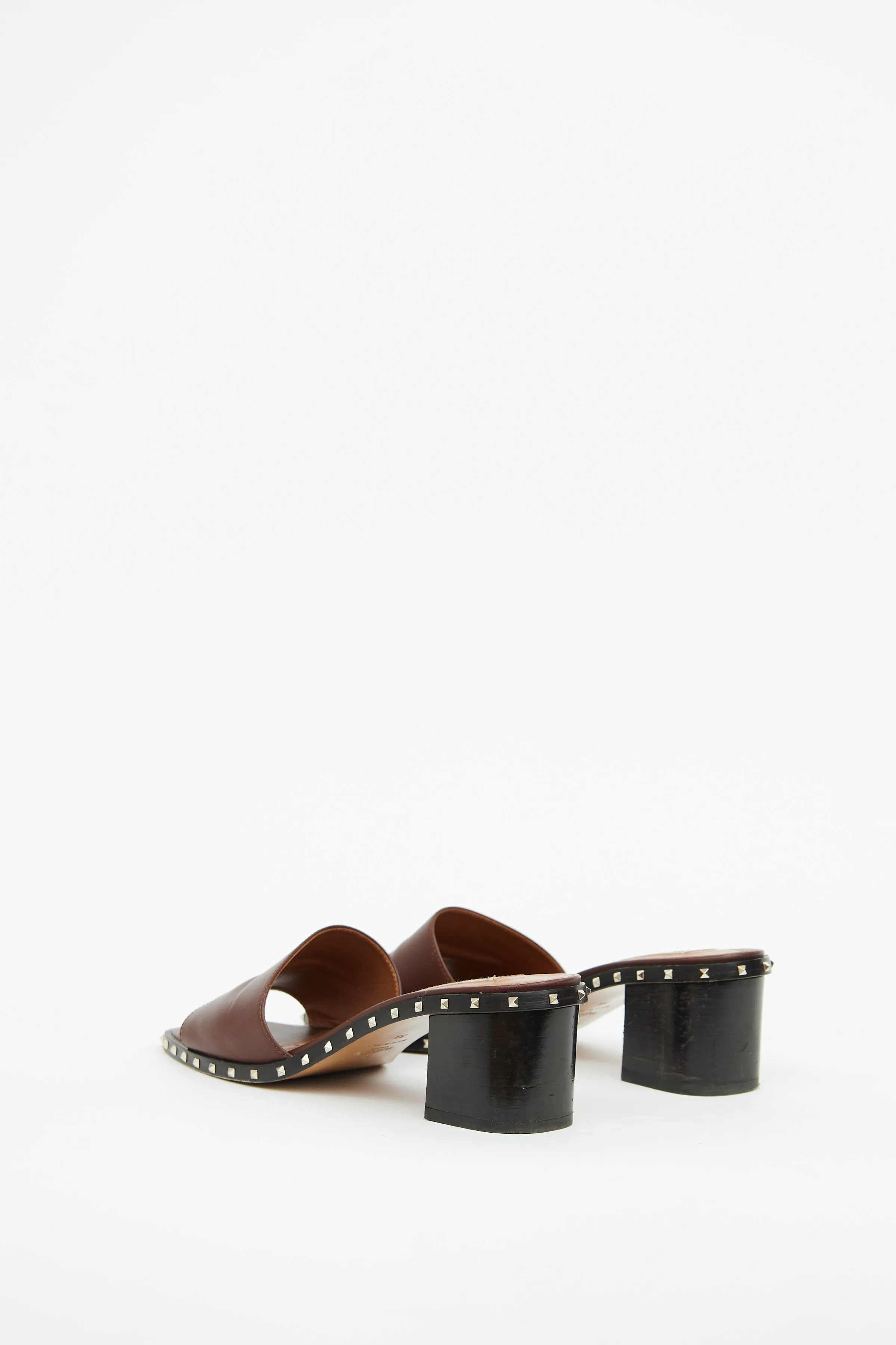 Brown Leather Heeled Rockstud Sandal